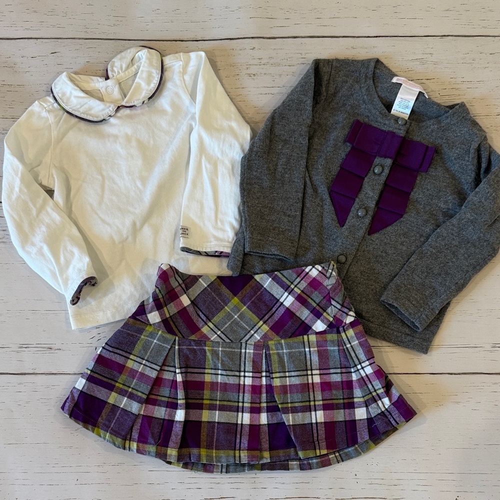 Janie and Jack Plaid Skirt and Cardigan Set